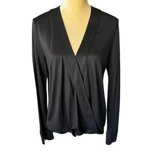 Worth New York Black Wrap Blouse Top EUC Size Medium